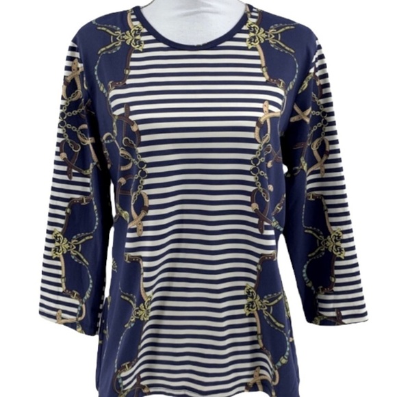 J. McLaughlin Signature Top Equestrian Print Stripes Catalina Cloth - Picture 8 of 9